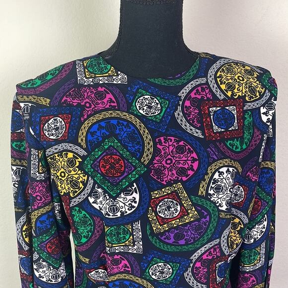 Vintage Evan Picone geometric designed l/s blouse women’s 14 - Picture 2 of 15